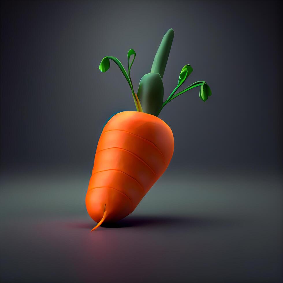 Carrot with roots on a dark background. 3d illustration., Image photo