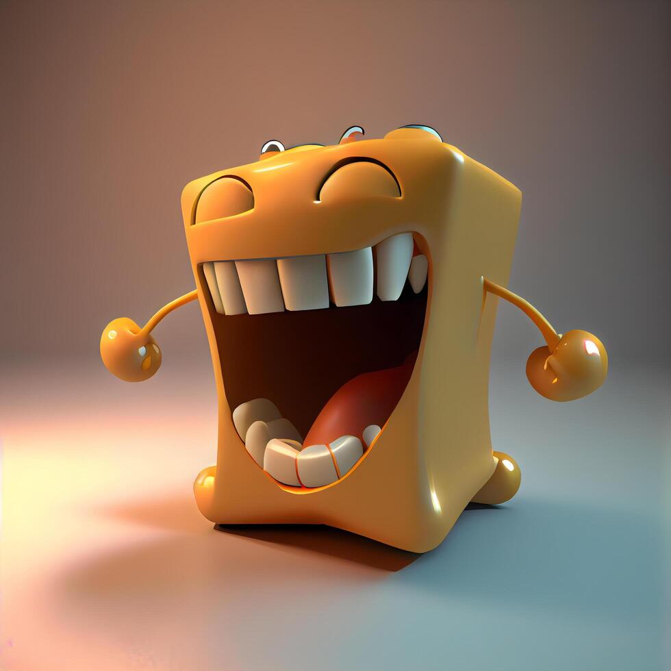 Cartoon monster showing teeth on a gray background. 3d illustration, Image photo