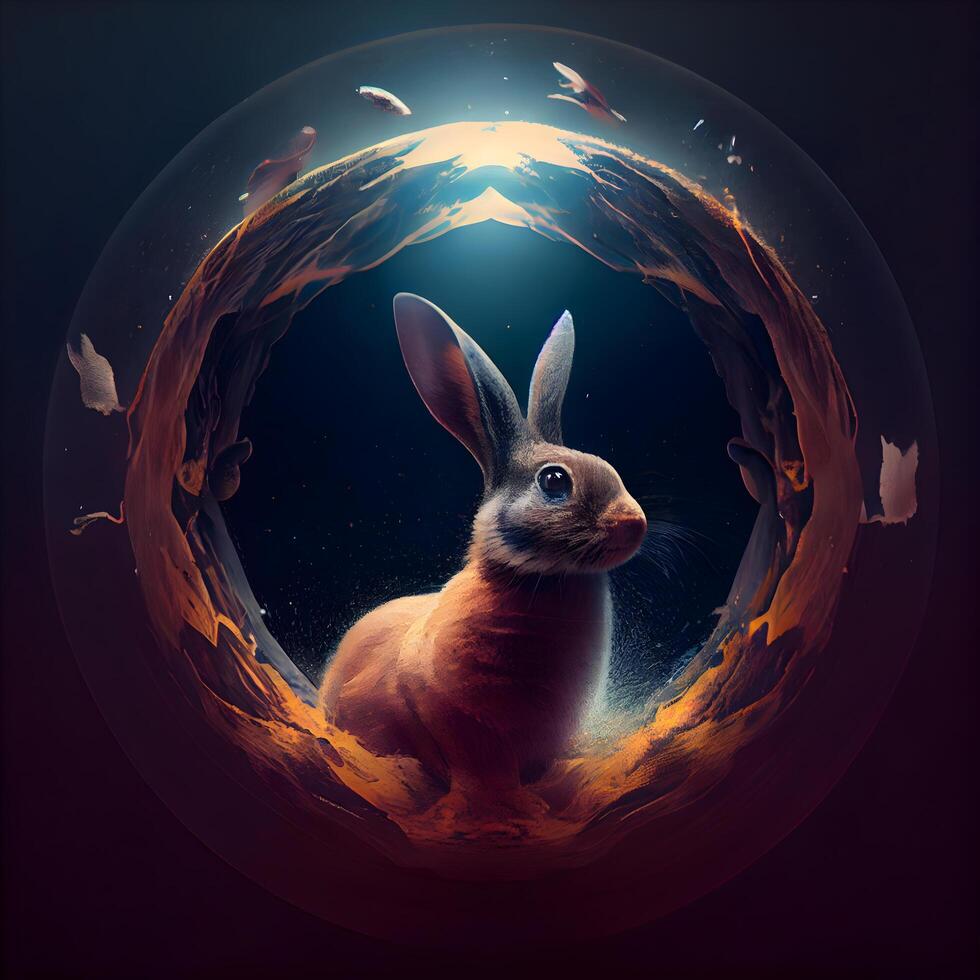 Rabbit in the hole of the earth. 3D illustration., Image photo