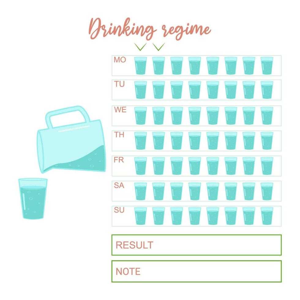 A drinking regime plan for a week. vector