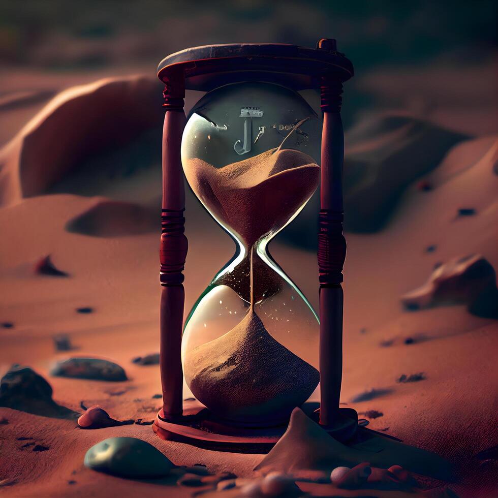 reloj de arena en el desierto. 3d prestar. hora concepto., ai generativo  imagen 23180195 Foto de stock en Vecteezy