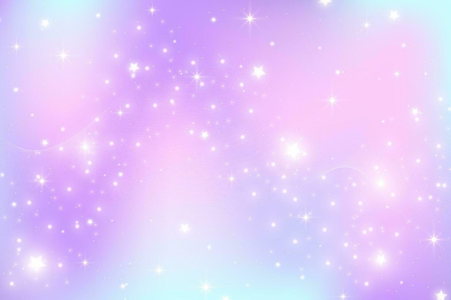 Rainbow unicorn background. Pastel gradient color sky with glitter stars. Magic pink galaxy space. Vector fairy abstract pattern.