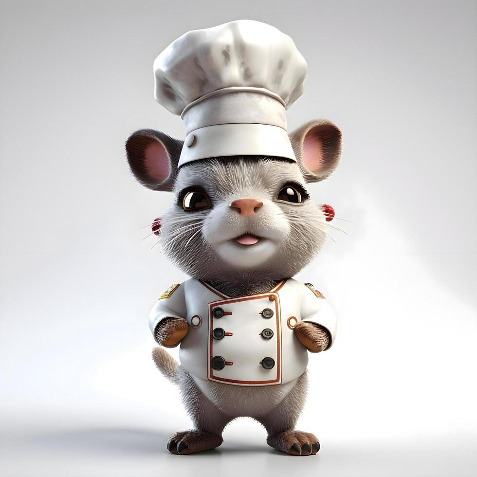 3D rendering of a cute cartoon mouse as a chef or cook, Image photo