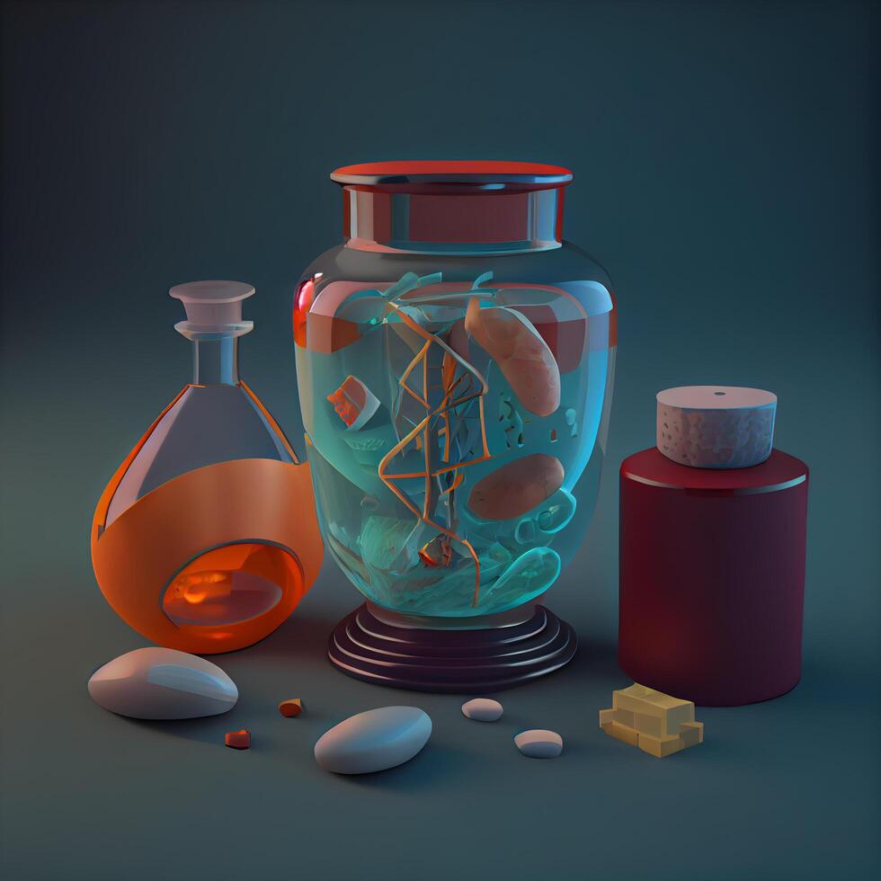 Magic potion in glass jar. illustration. Witchcraft concept., Image photo