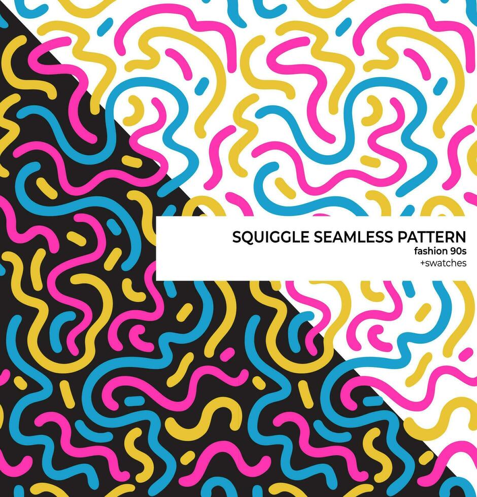 90s style squiggle doodle seamless pattern vector