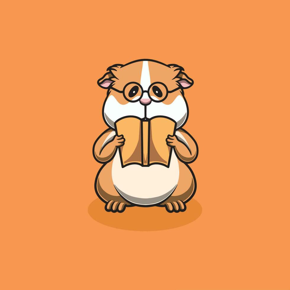 Cute guinea pig reading cartoon illustration vector