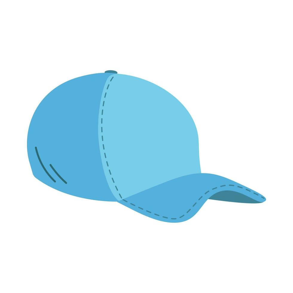 Blue hand drawn baseball cap. Headdress. Flat vector illustration isolated on a white background. Summer recreation