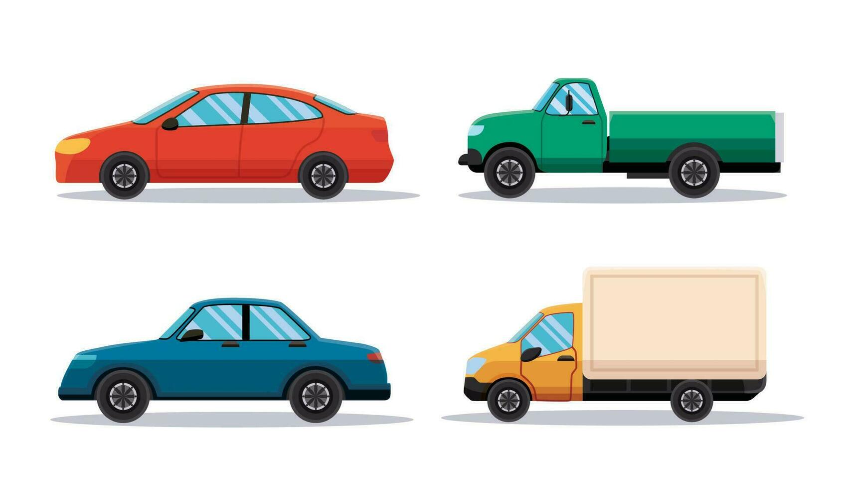 conjunto de coche vehículos transporte en plano estilo vector ilustración