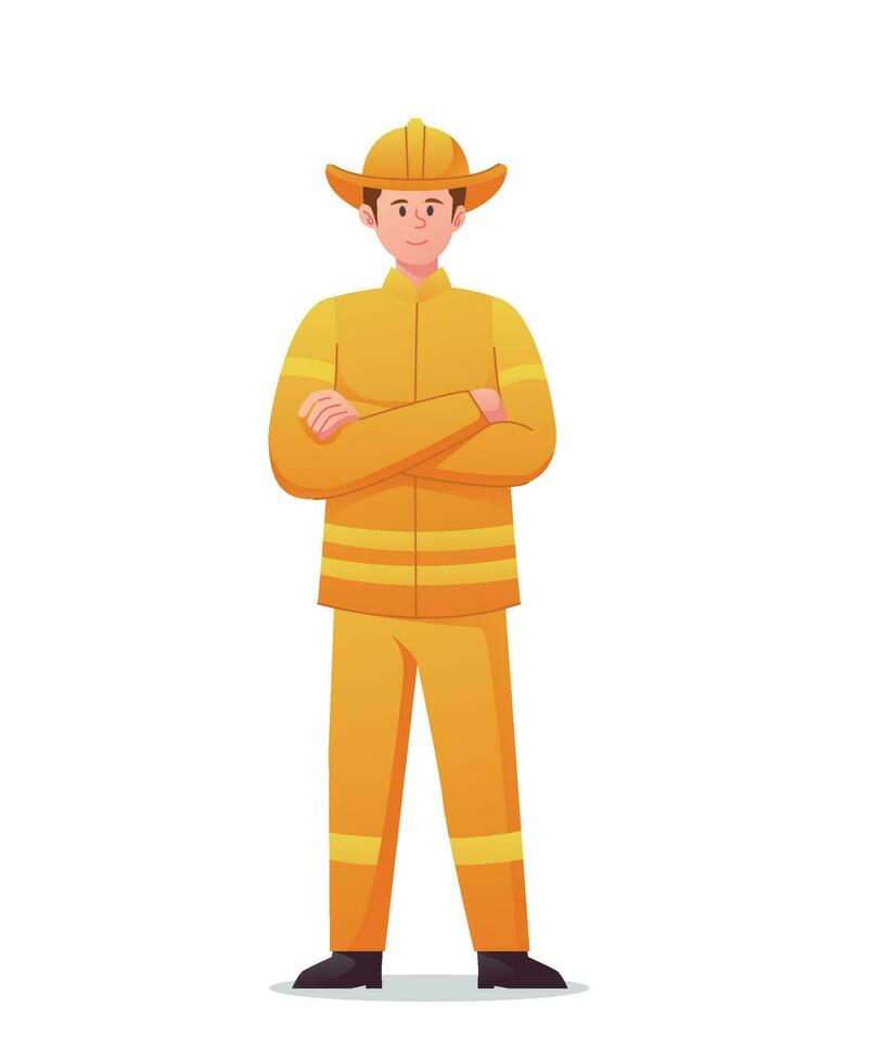 bombero personaje en uniforme vector ilustración