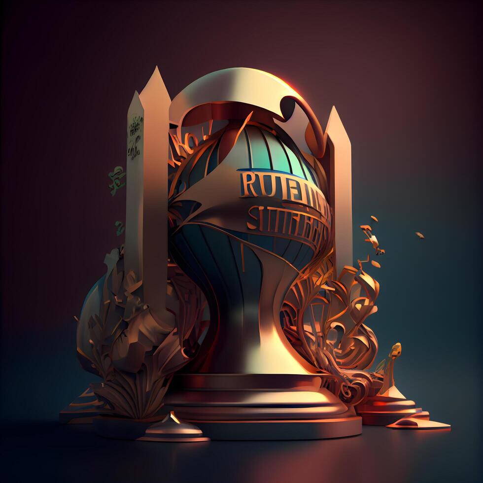 Rugby trophy with the inscription Rugby Stadium. 3D rendering, Image photo