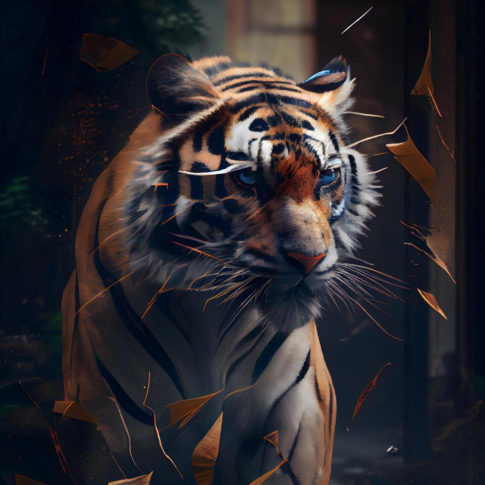 Portrait of a tiger in a cage. Artistic illustration., Image photo