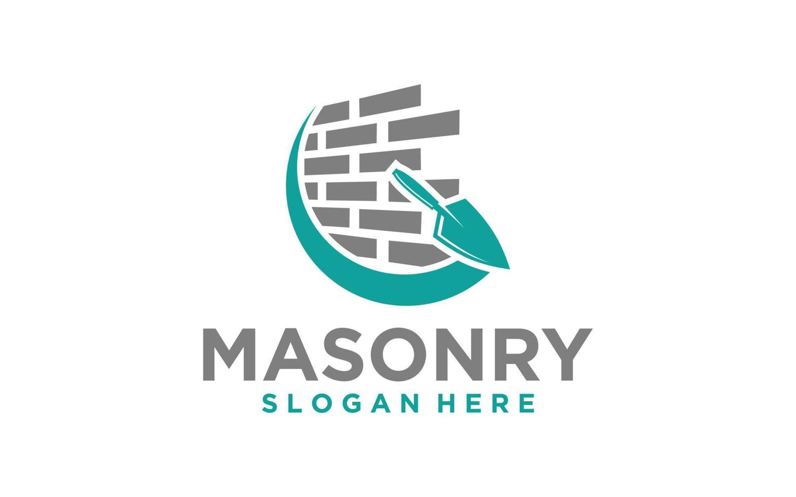 Emblem Masonry brick wall construction logo template vector