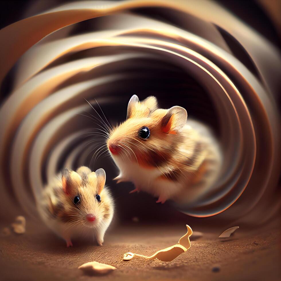 Hamster in a tunnel of golden threads. 3D rendering., Ai Generative Image 23176204 Stock Photo