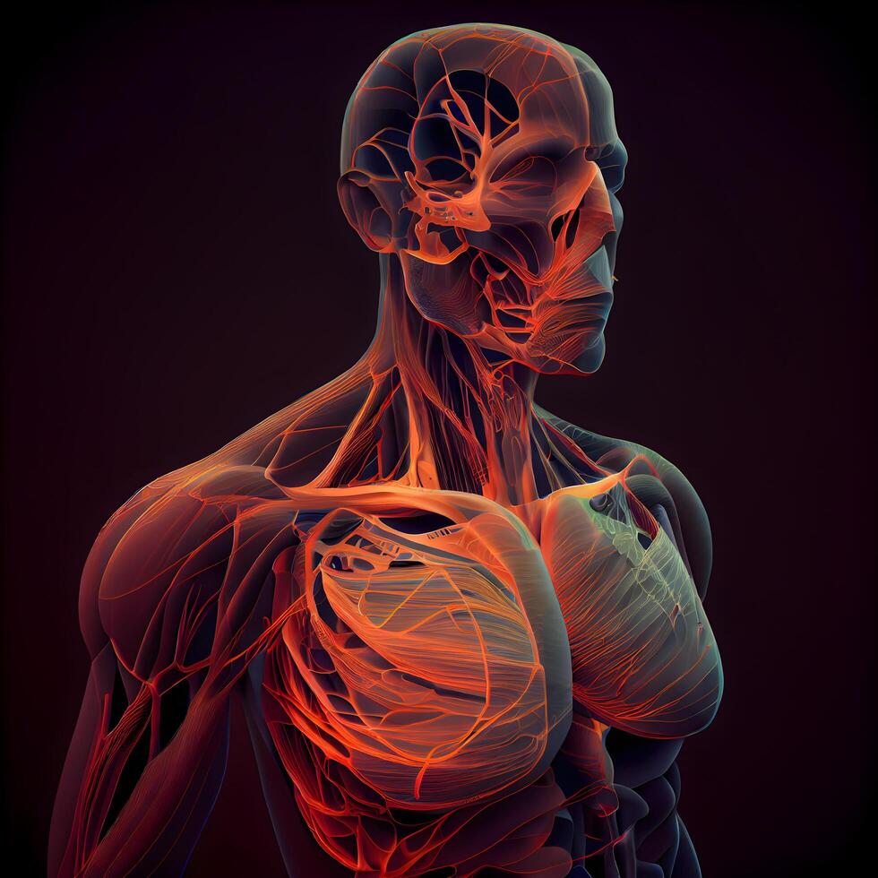 Human Skeleton Anatomy with Blood vessels. 3D Rendering, Image photo
