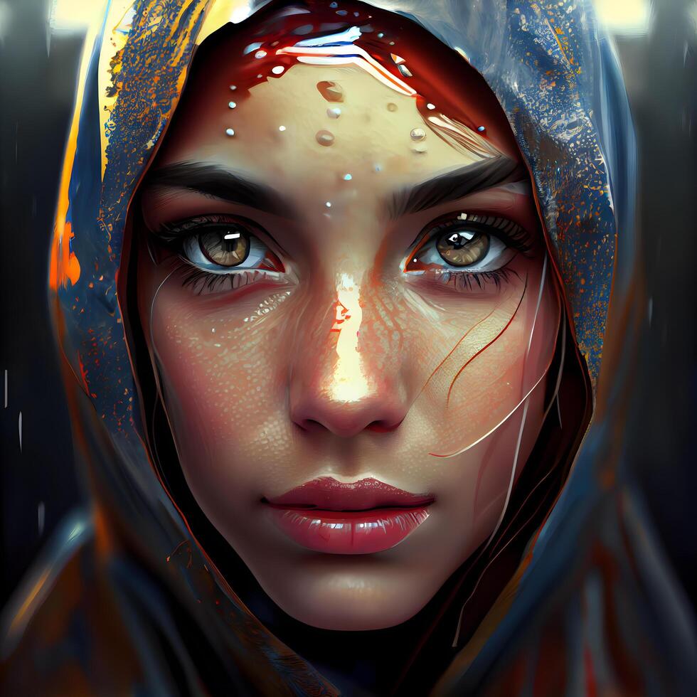Fantasy portrait of a beautiful girl in a veil. 3D rendering., Image photo