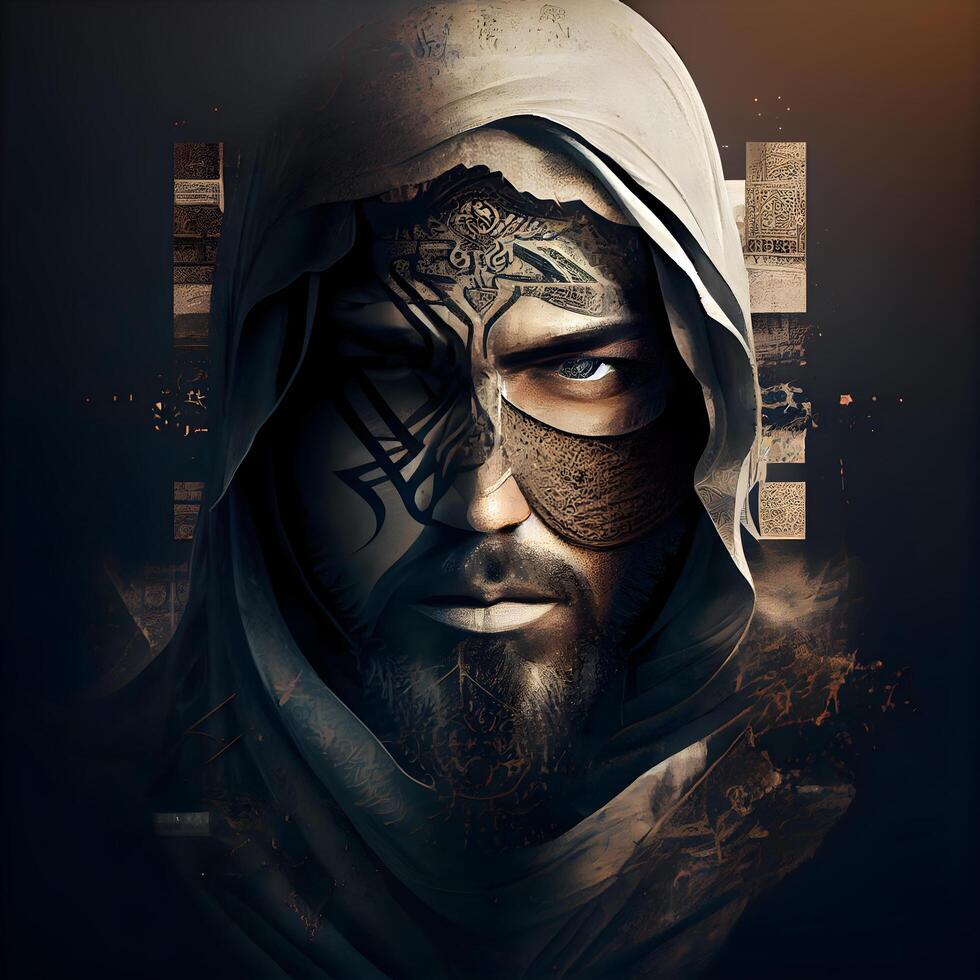 Portrait of a man with a mask on his face. Fantasy., Image photo