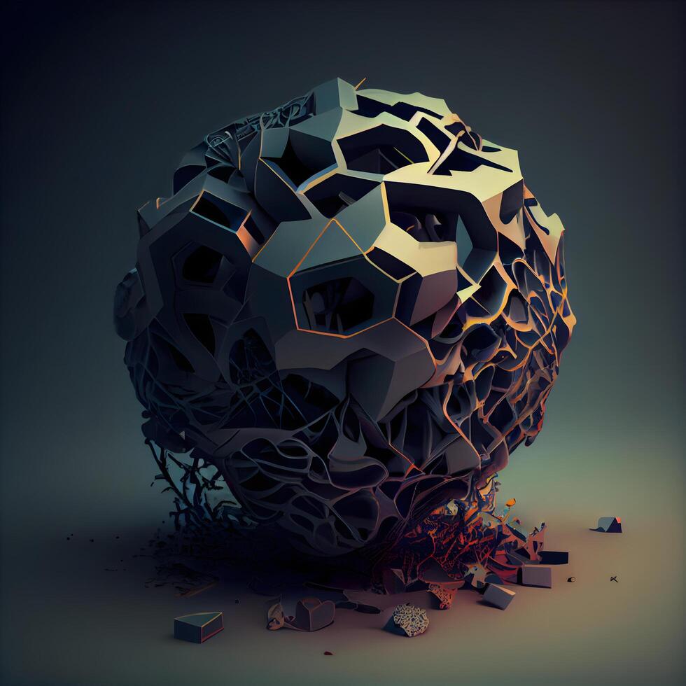 Abstract 3d render of chaotic sphere with broken parts. Futuristic technology style., Image photo