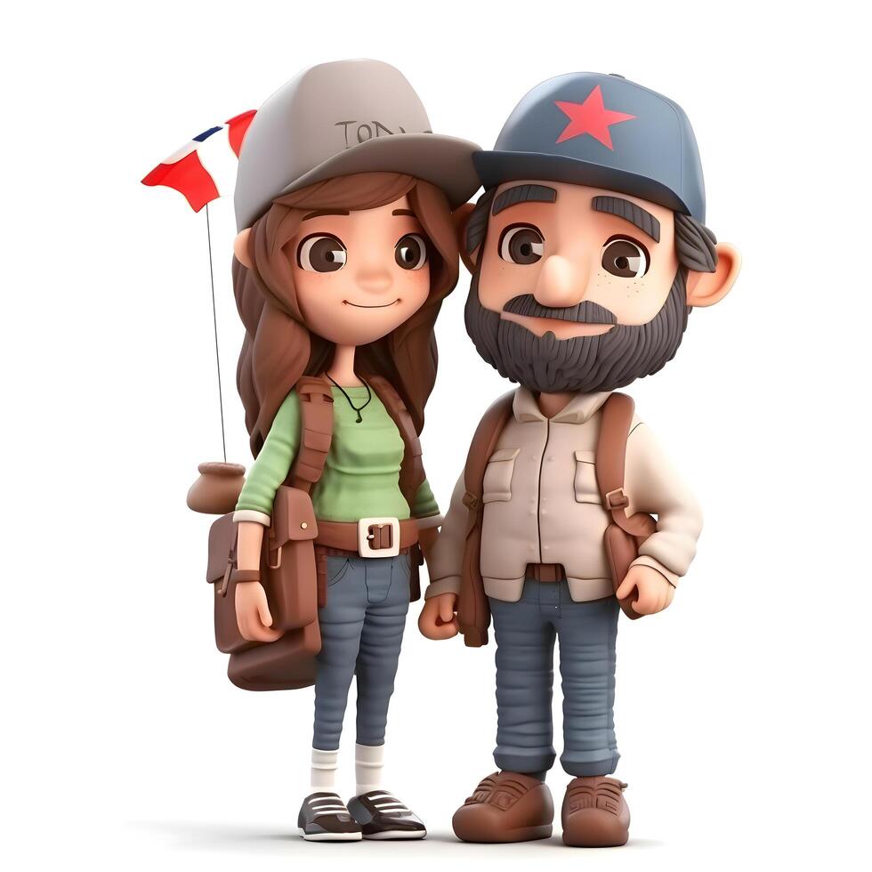 3D Render of a Little Boy and Girl with Luggage on White Background, Image photo