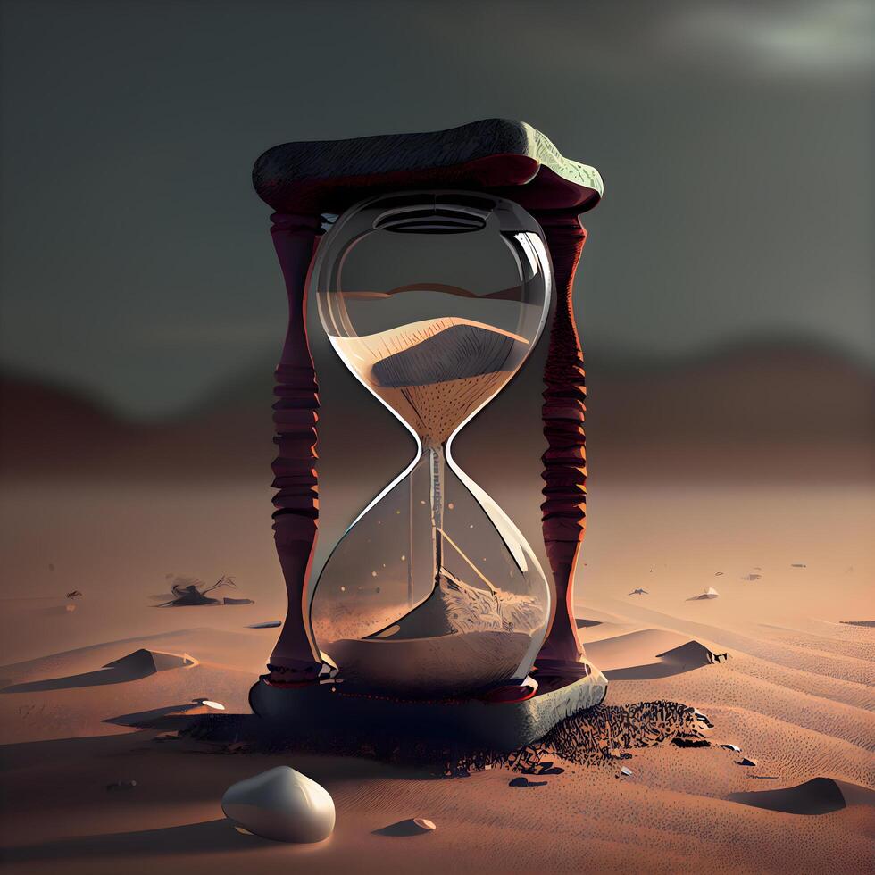 reloj de arena en el desierto. 3d prestar. hora concepto., ai generativo  imagen 23180195 Foto de stock en Vecteezy