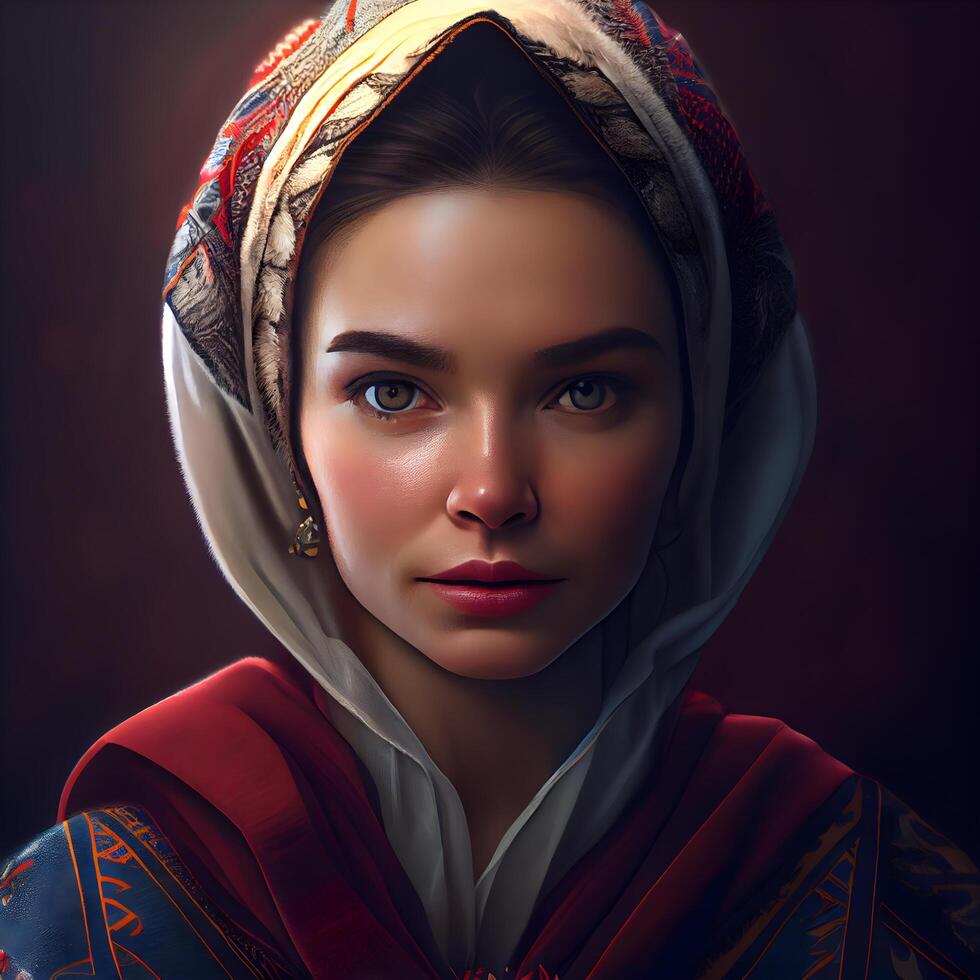 Portrait of a beautiful young woman in a headscarf., Image photo
