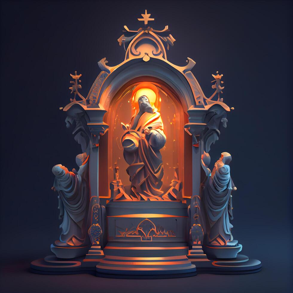 3d illustration of a stone altar with the image of the Virgin Mary, Image photo