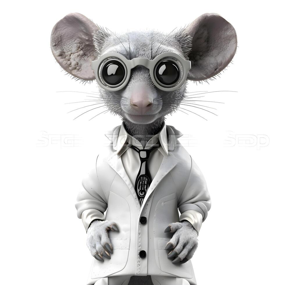 3D rendering of a little mouse dressed as a doctor isolated on white background, Image photo