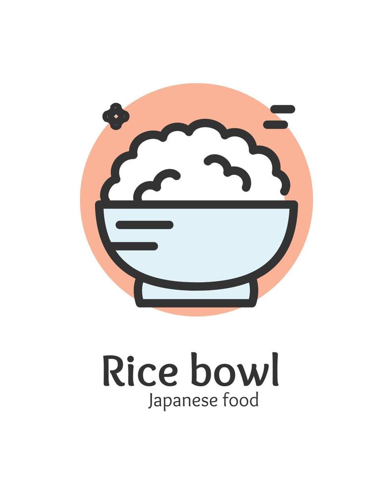 Japan Food Rice Bowl Sign Thin Line Icon Emblem Concept. Vector