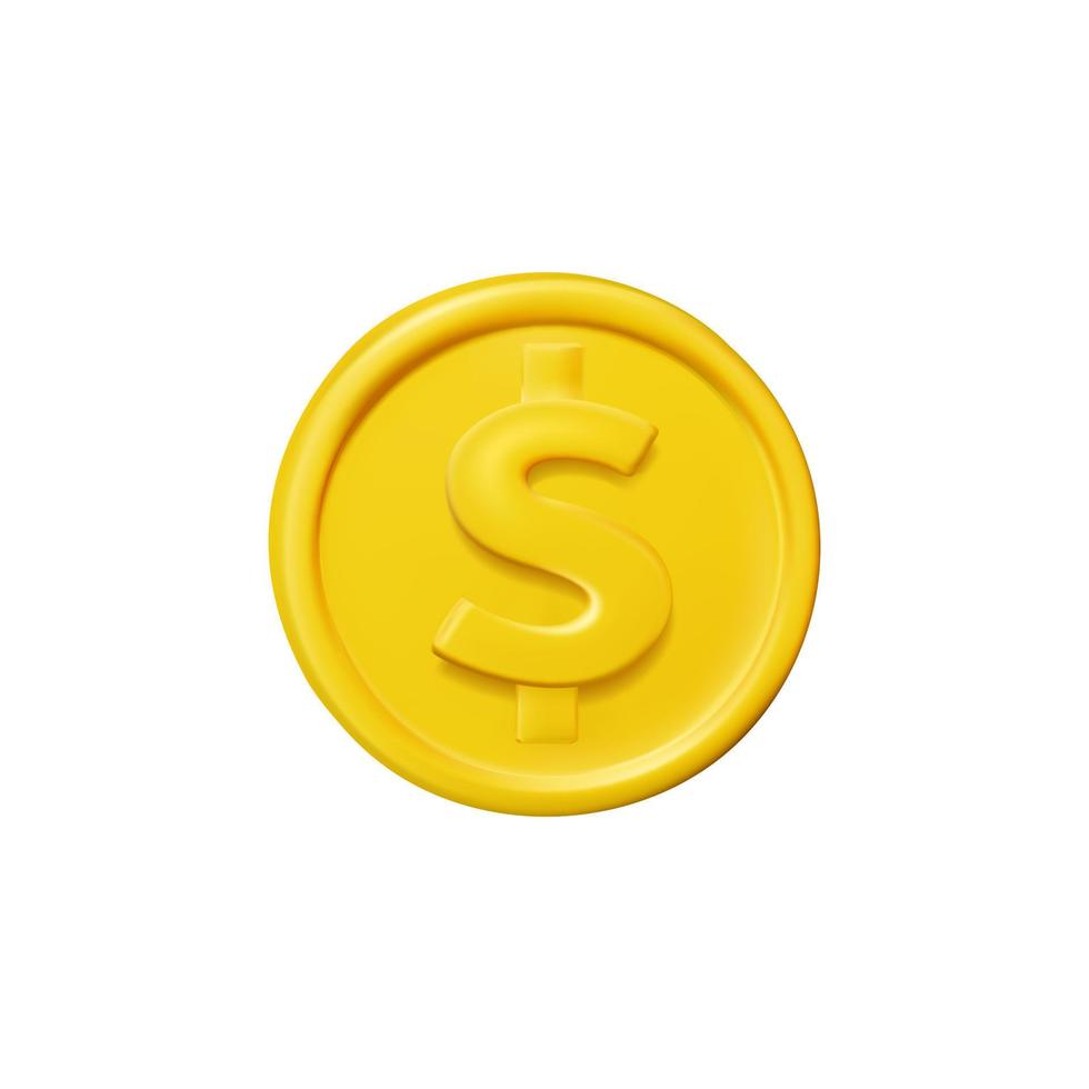 3d Golden Coin Plasticine Cartoon Style. Vector