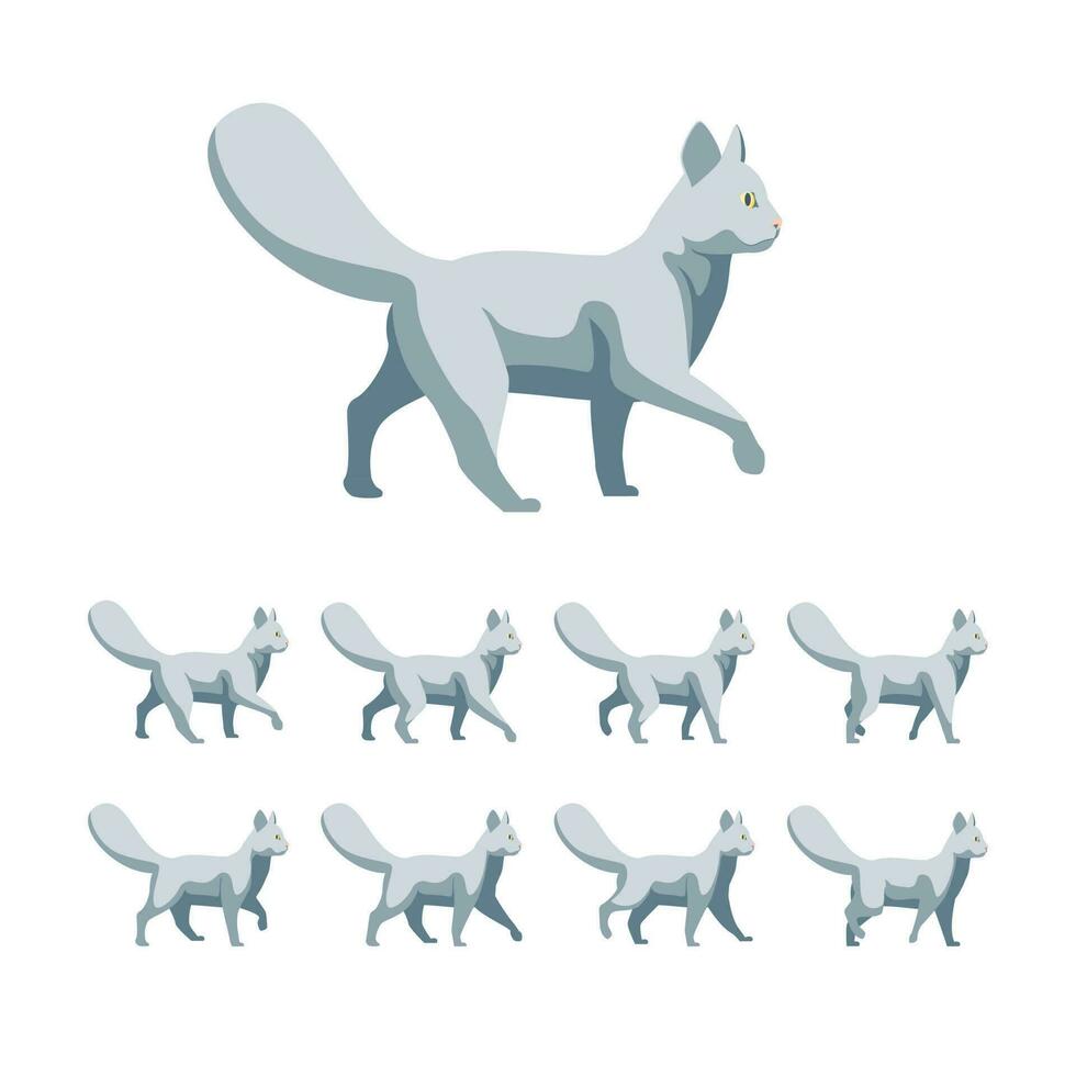 Cartoon Color Characters Animal Animation Sequence Cat Set. Vector
