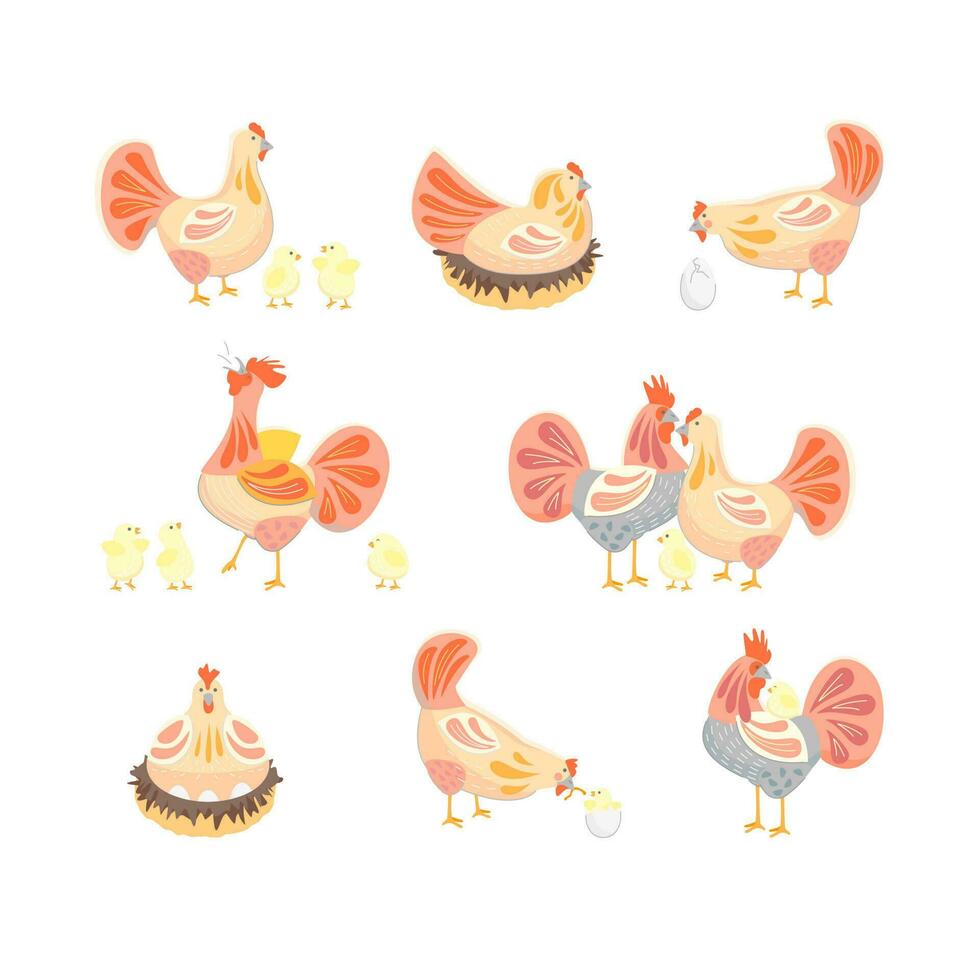 dibujos animados color linda gallinas íconos colocar. vector