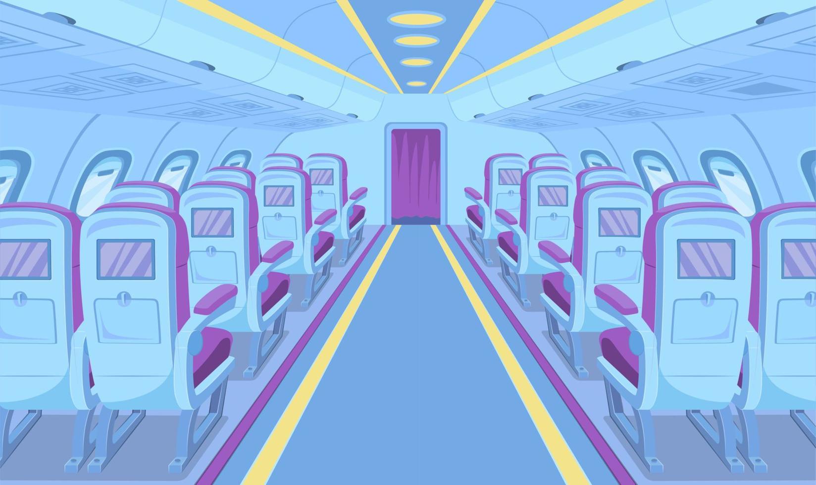 Cartoon Color Modern Plane Interior Inside Concept. Vector