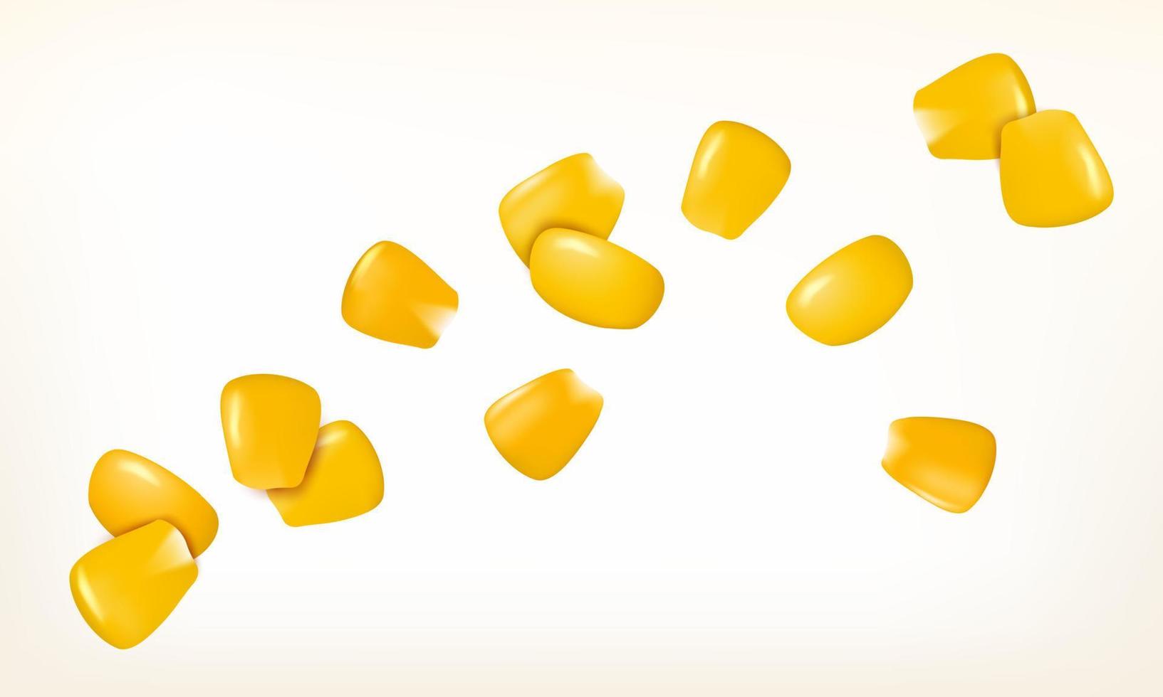 Realistic Detailed 3d Sweet Organic Corny Grains Flying. Vector