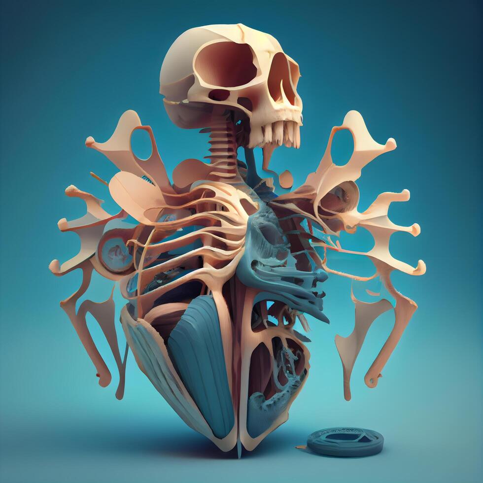 human skeleton anatomy on blue background. 3d render. medical concept, Image photo