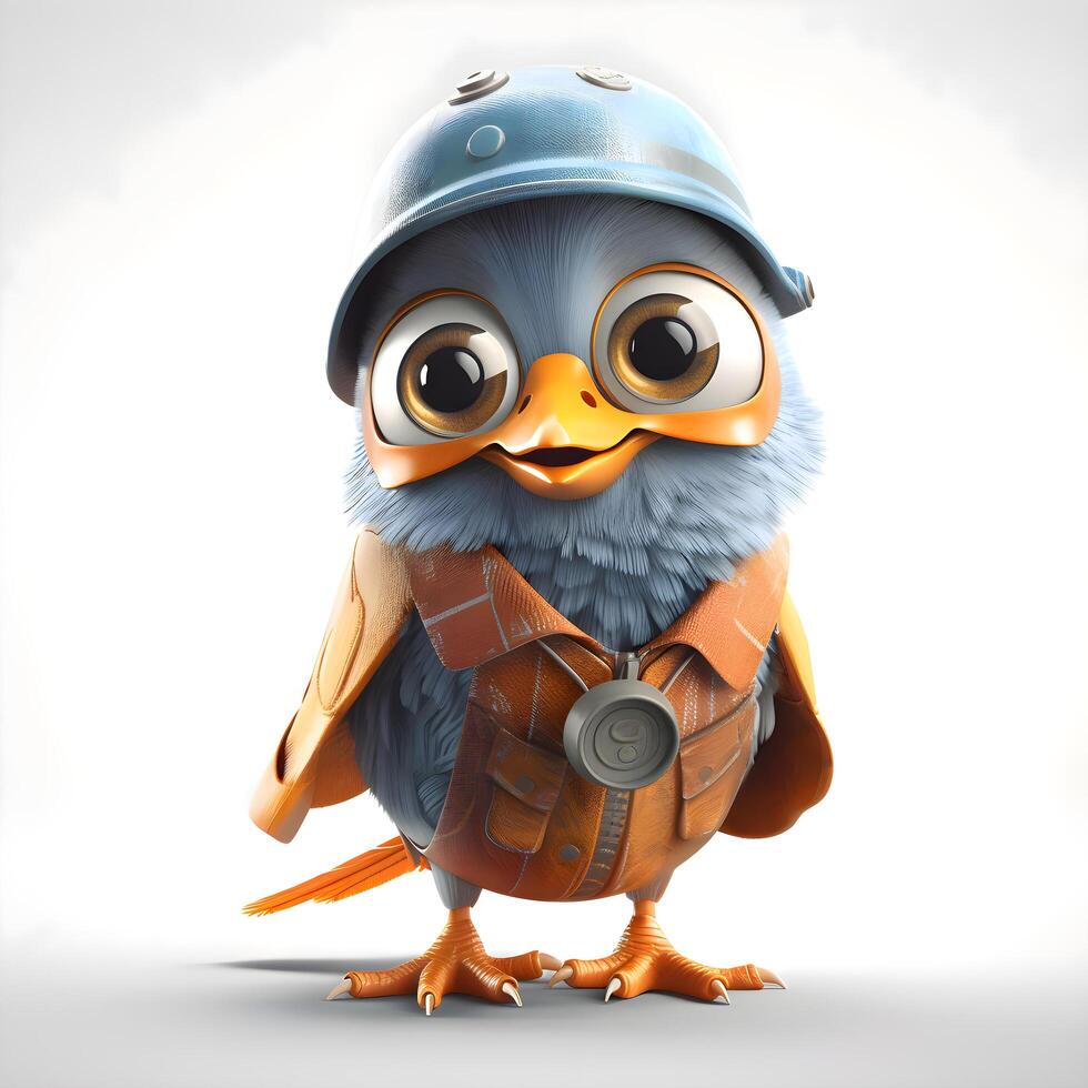 Cute bird with a helmet on his head, 3d render, Image photo