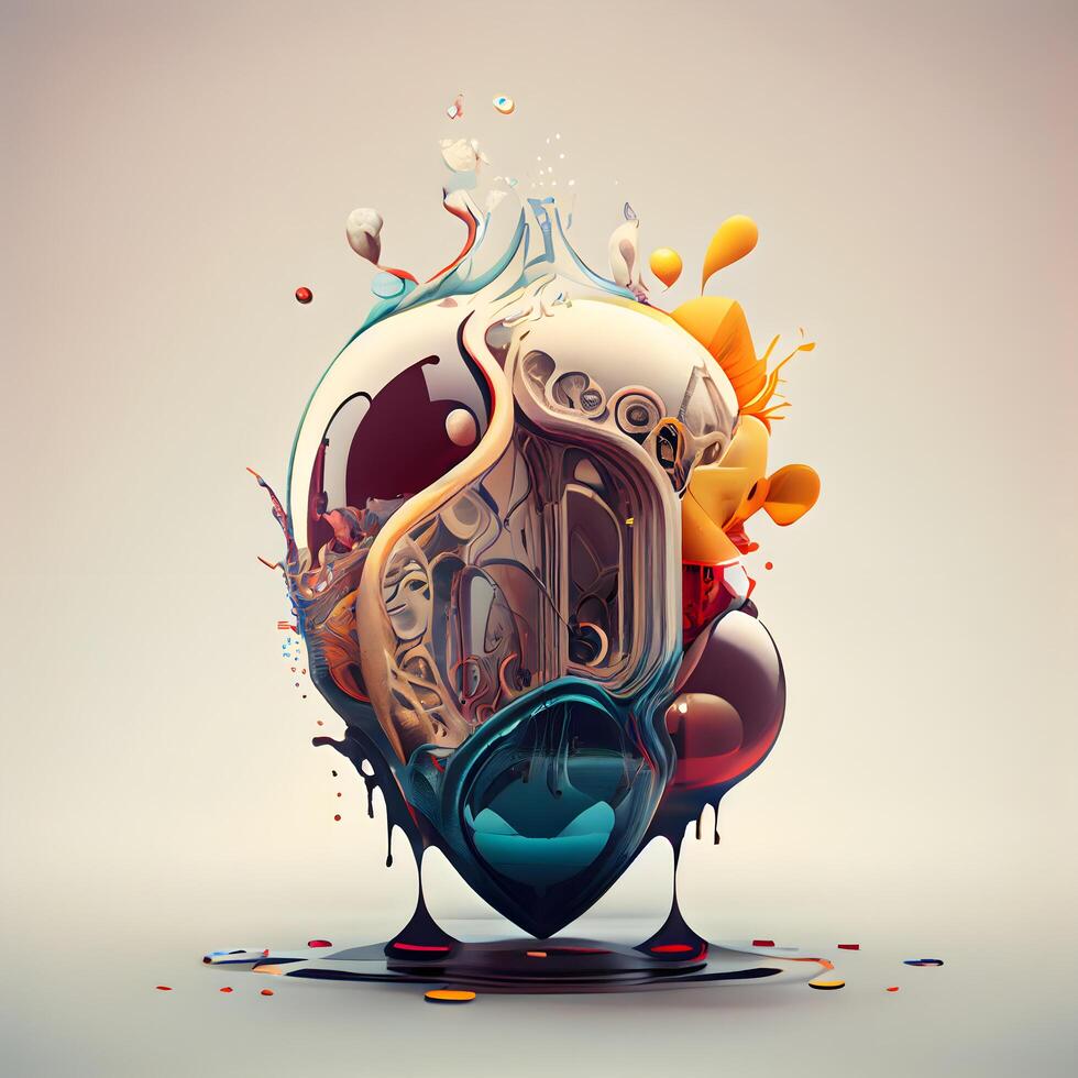 Abstract colorful 3d shape with splashes and drops, illustration, Image photo
