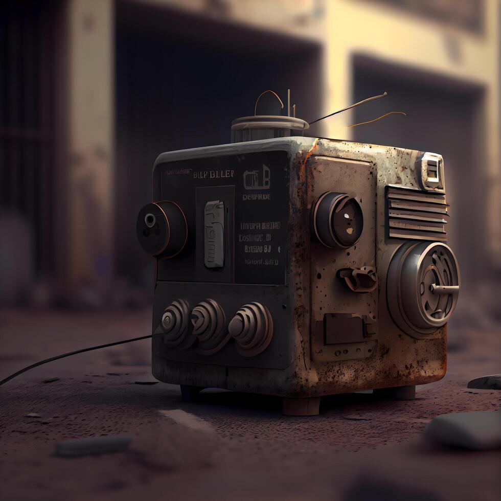 Old radio on a rusty background. 3d illustration. Vintage style., Image photo