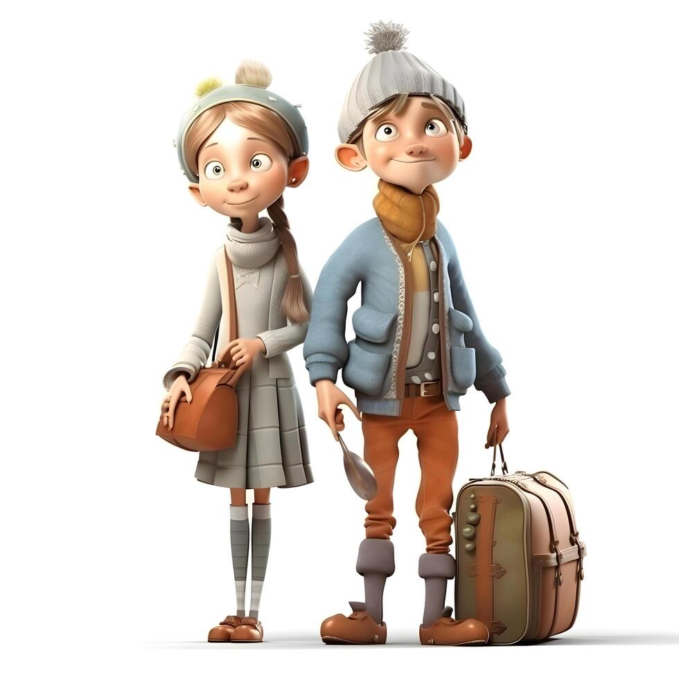 Couple of tourists with a suitcase on a white background. illustration, Image photo