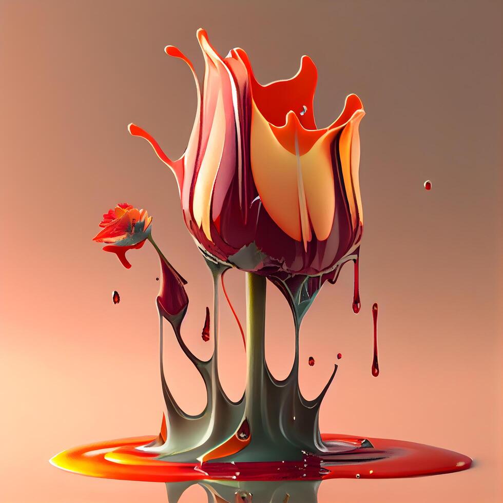 3d ilustración de un vistoso pintar chapoteo con un flor en él., ai generativo imagen foto