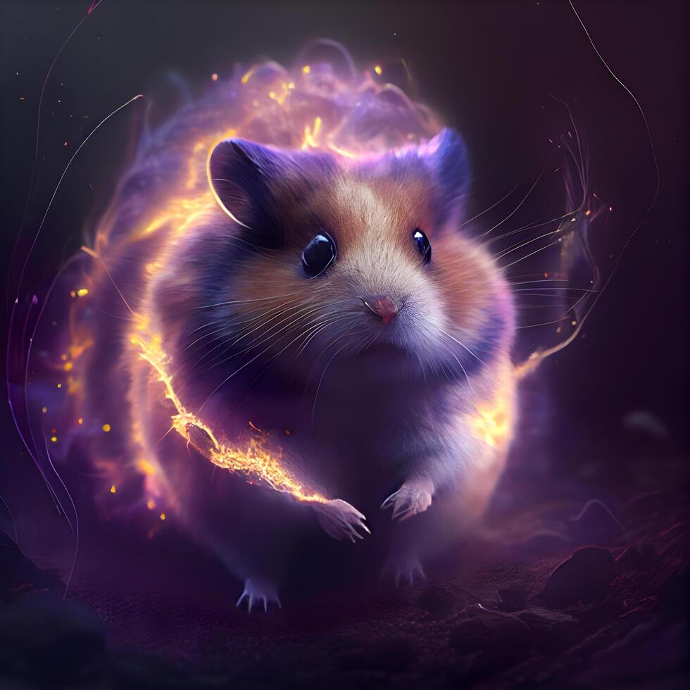 Hamster in the dark with lightning and smoke around him. 3d rendering, Image photo