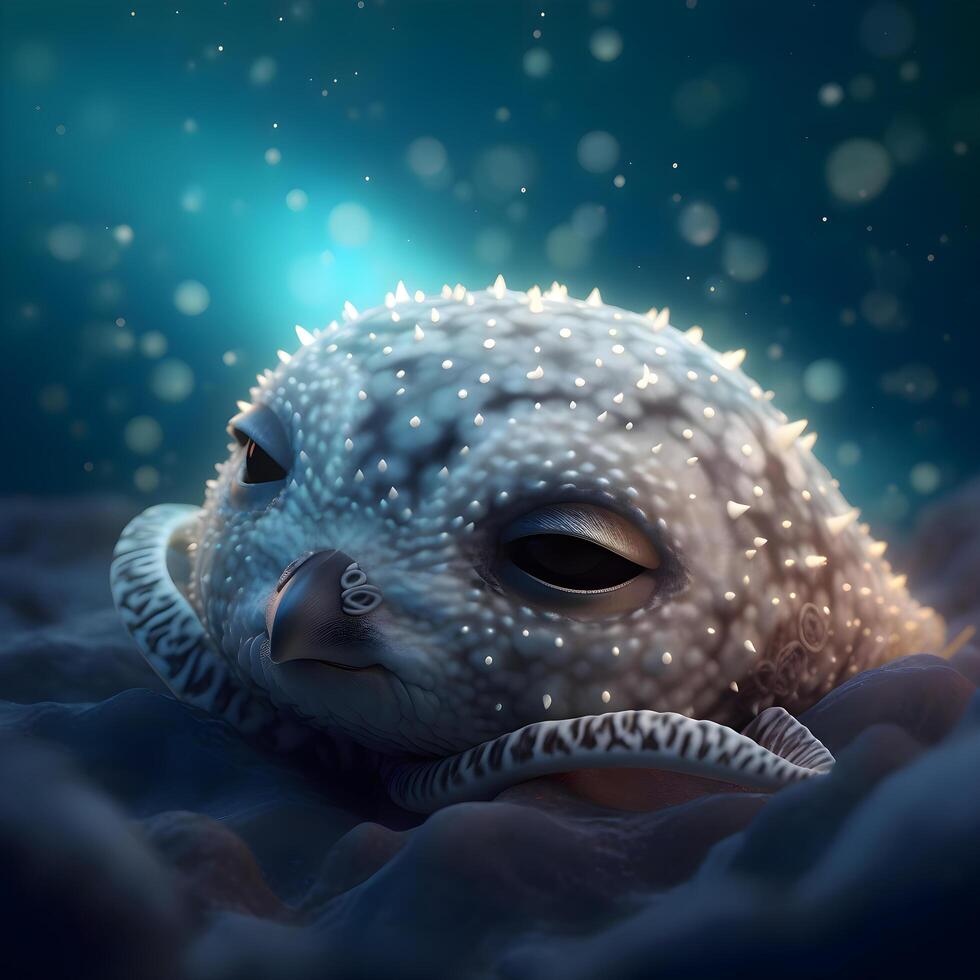 3d rendering of a cute baby seal in space with starry background, Image photo