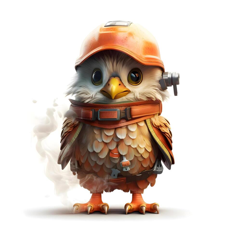 Cute cartoon owl with helmet and glasses - 3D Illustration, Image photo