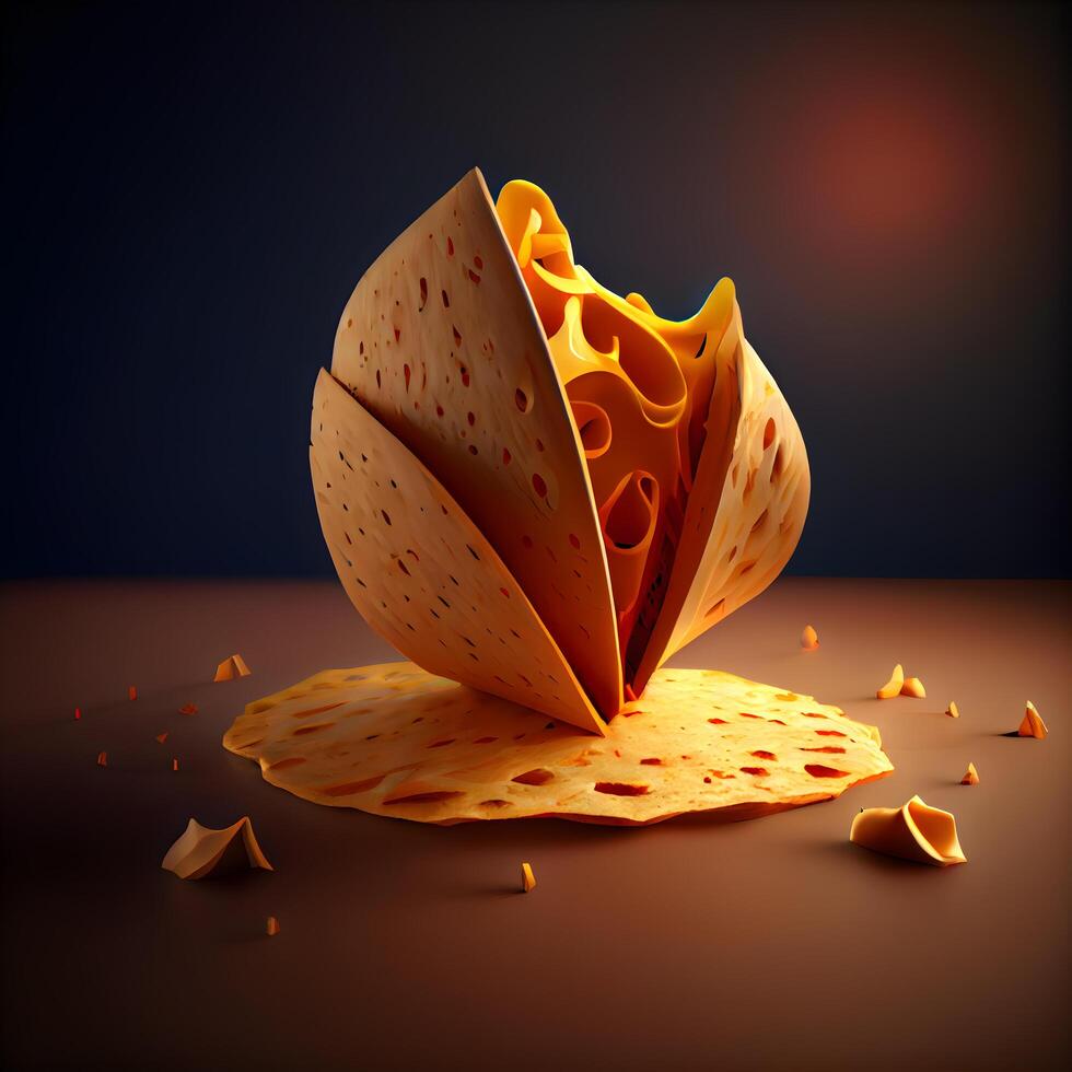 Piece of cheese on a dark background. Realistic illustration., Image photo