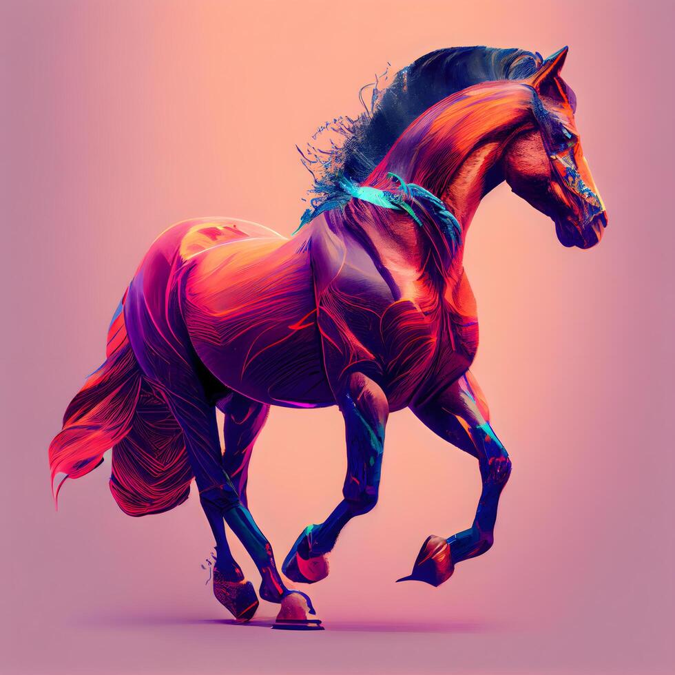 Fantasy horse with long mane in profile. 3d rendering, Image photo