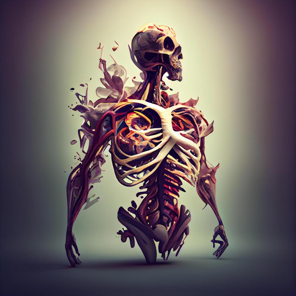 humano esqueleto anatomía. anatomía de el humano cuerpo. 3d ilustración., ai generativo imagen foto