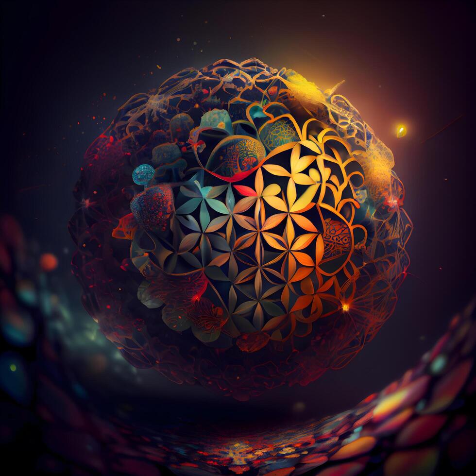 3D surreal illustration. Sacred geometry. Mysterious psychedelic relaxation pattern. Fractal abstract texture. Digital artwork graphic astrology magic, Image photo