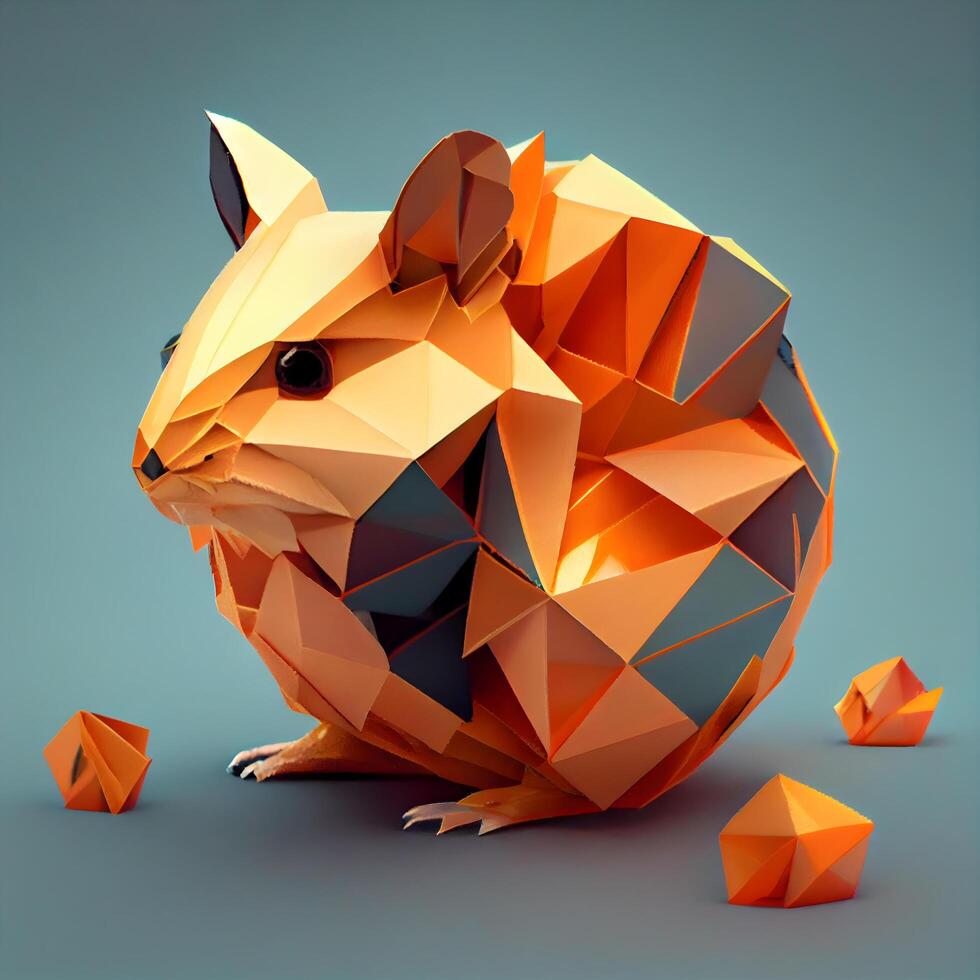 Polygonal hamster on gray background. 3D illustration., Image photo