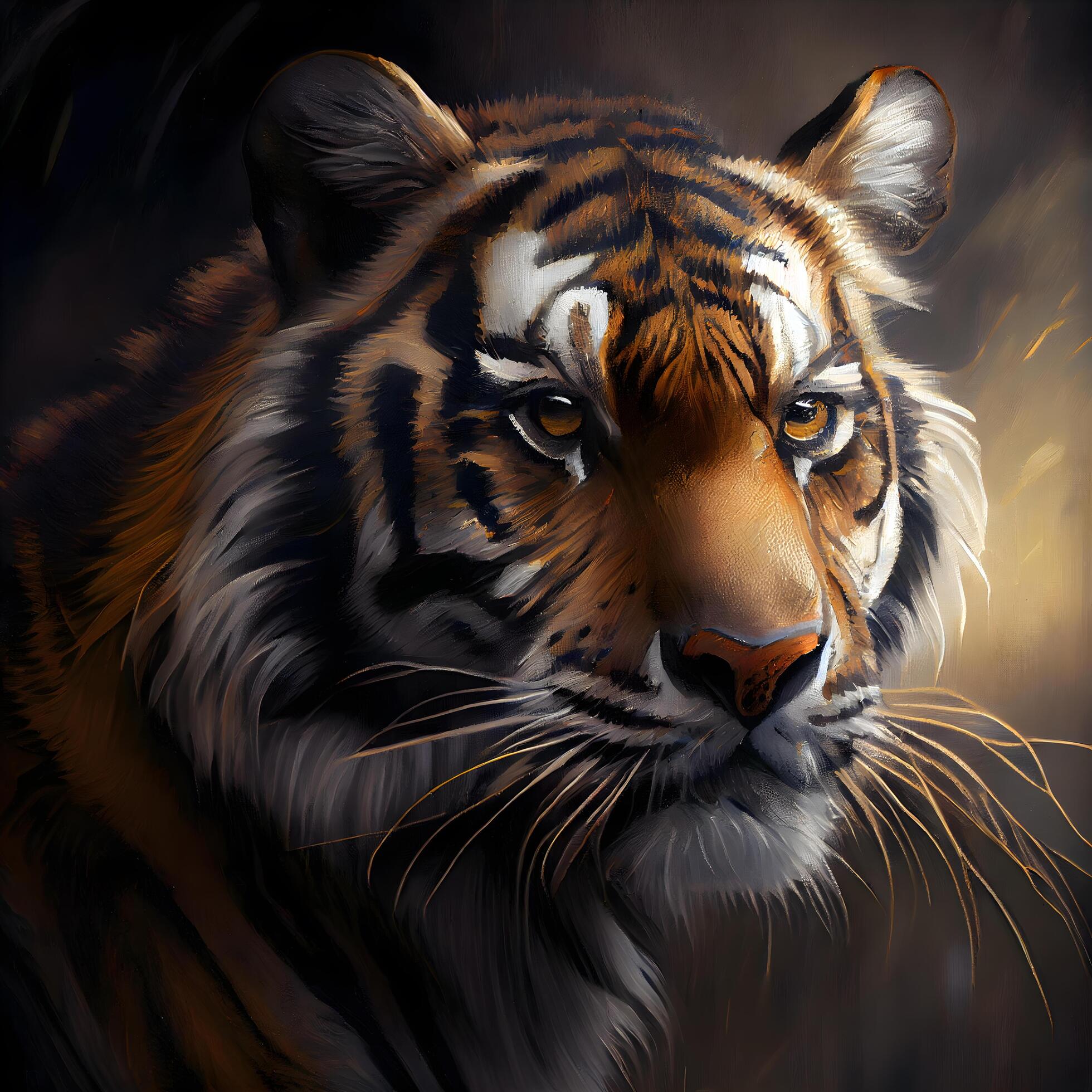 Tiger in the rain. 3D rendering. Digital painting., Ai Generative