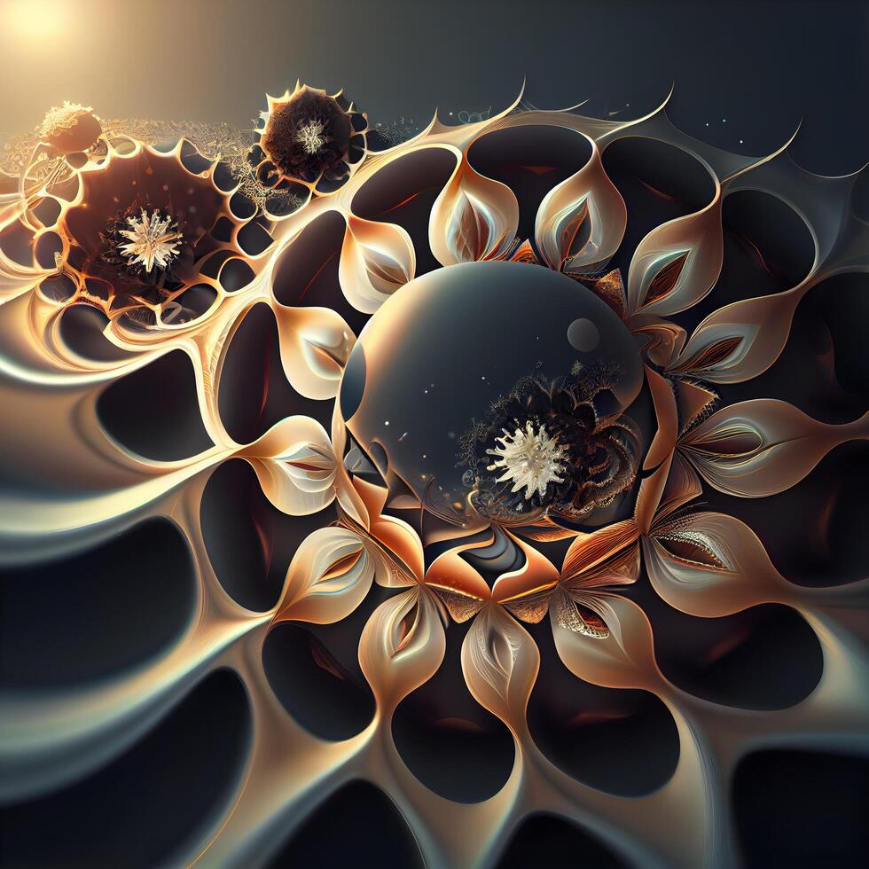Abstract fractal computer generated composition with various geometrical shapes and elements, Image photo