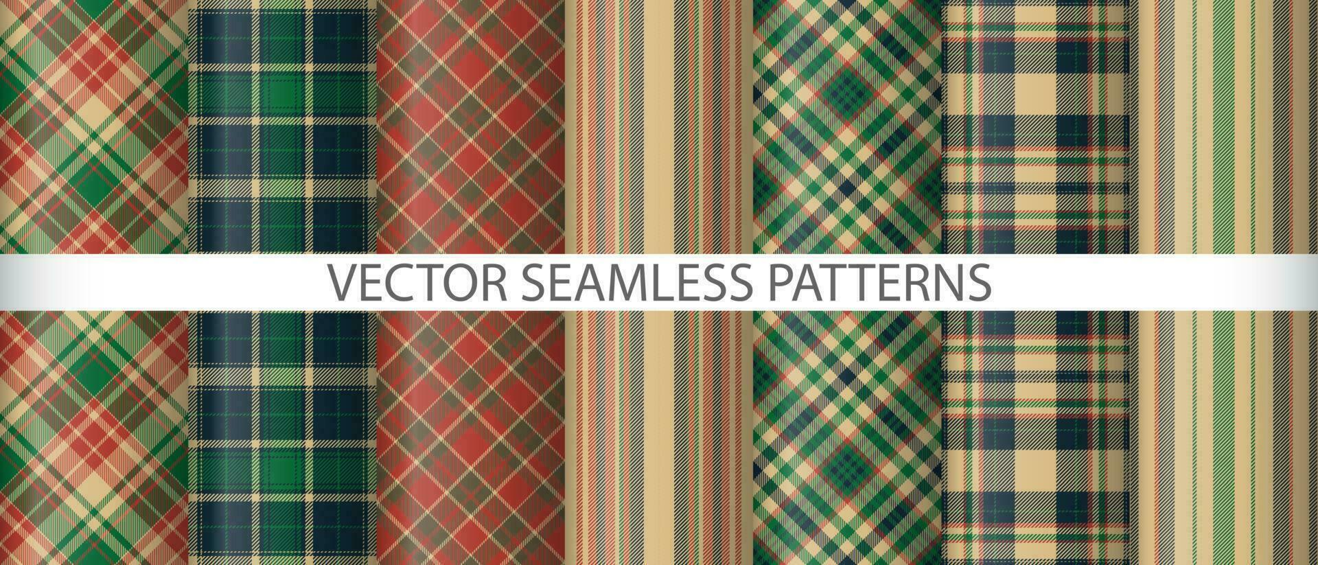Set check tartan texture. Vector seamless textile. Fabric plaid pattern background.