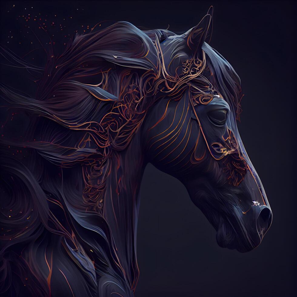 Horse head in profile. illustration on a black background., Image photo